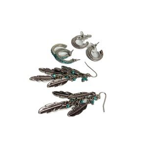 Jessica Simpson Silver and Turquoise Feather Earrings